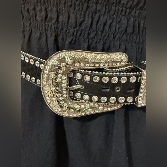 BLAZIN ROXX Black Croco & Silver Rhinestone Crystals Studded Cross Belt - Picture 5 of 14